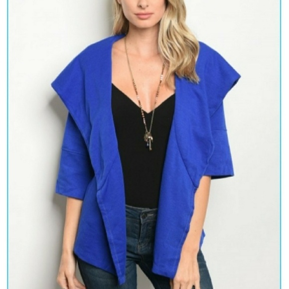 Extaren Jackets & Blazers - Royal Blue Kimono Jacket with Cowl Collar Extaren